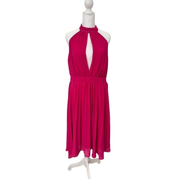 unknown Dresses & Skirts - 💖🔥 Hot Pink Keyhole Cutout Midi Dress Open Back Draped Size Large